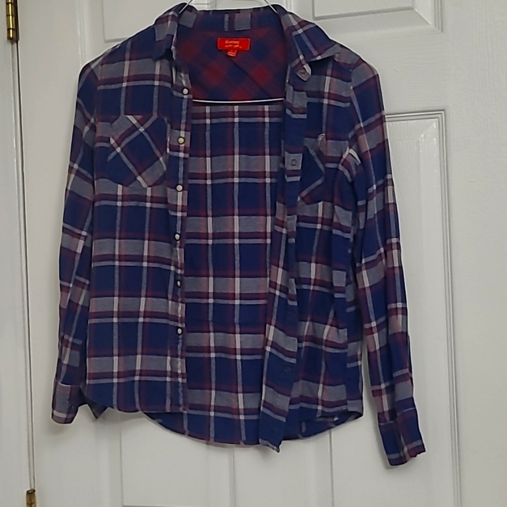 Girls Butter Plaid Shirt with Emoji back